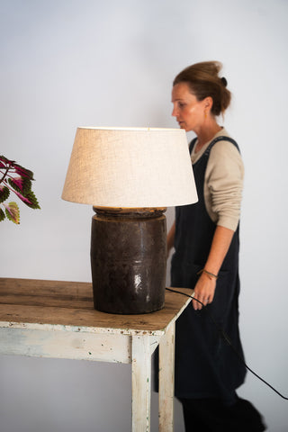 Lampe Shangdong c1950 abat-jour en lin