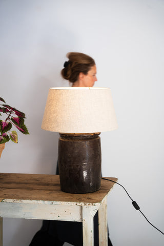 Lampe Shangdong c1950 abat-jour en lin