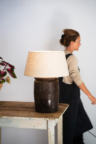 Lampe Shangdong c1950 abat-jour en lin