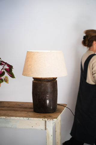 Lampe Shangdong c1950 abat-jour en lin