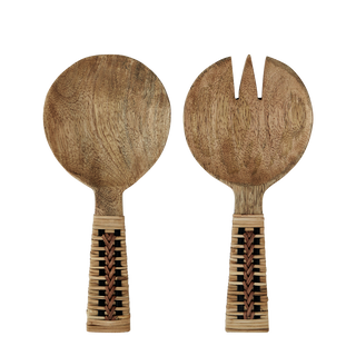 Wooden serving set w/ bamboo - Madam Stoltz MSD-24-15