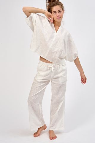 White embroidered flowers